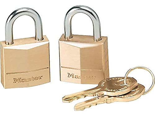Master Lock Padlock, Solid Brass Lock, 3/4 in. Wide, 120T (Pack of 2-Keyed Alike)