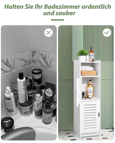 aimu Waterproof Bathroom Cabinets,Bathroom Storage Units with Open Storage Shelf,Free-standing Floor Cabinets,Corner Organizer Cupboard for Bedroom Kitchen Hallway,White.
