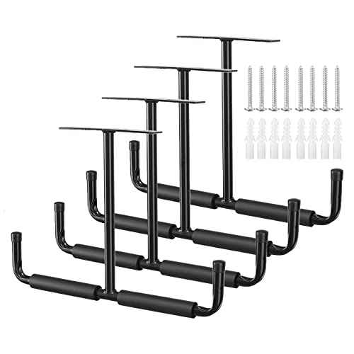 HOME RIGHT Overhead Garage Storage Hooks, Heavy Duty Double Ceiling Rack, 16.5¡¯¡¯ Utility Shed Hangers, Great for Pipe, Lumber, Ladder, Fishing Rod and Ski Board(4Pcs, Black)