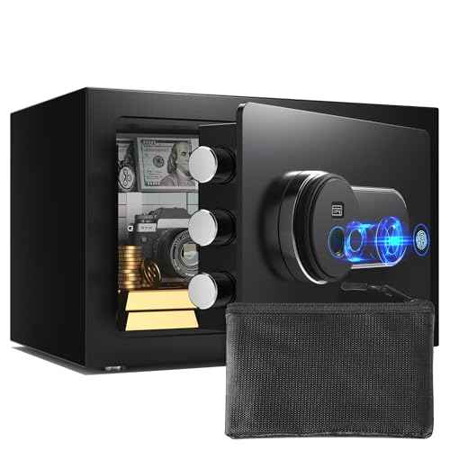 Safe Box with Fireproof Waterproof Bag, 0.5 Cub Small Home Safety Box with Key, Biometric Fireproof Personal Safes, Fingerprint Money Safe for Home Hotel Bedroom, Fingerprint Unlock