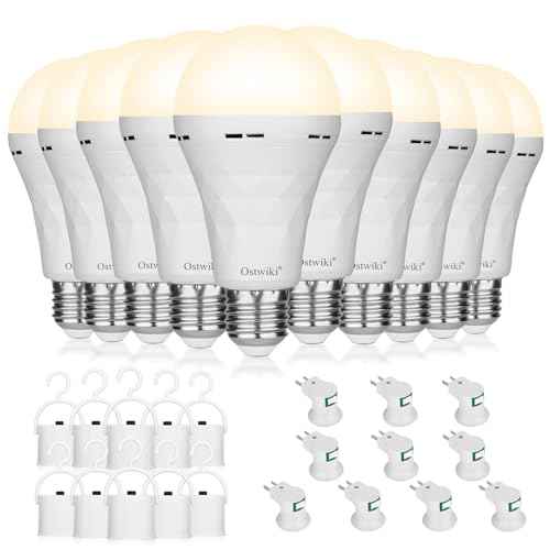 10 Pack Rechargeable Light Bulbs, Emergency Light Bulbs for Power Outage Hurricane Camping 3000K Warm Light Battery Operated Light Bulb 9W E26 1200mAh Battery Backup Soft Light Bulb for Lamps