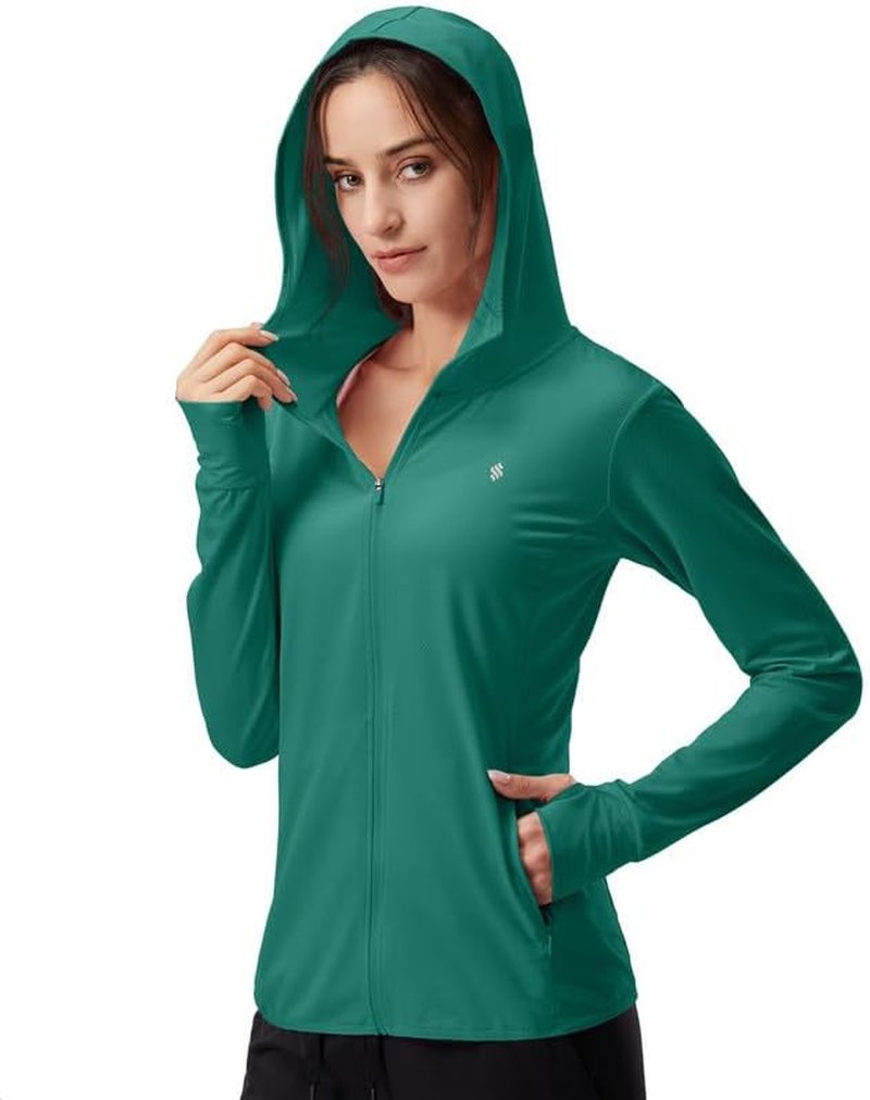 UPF 50+ Women's Sun Protection Hoodie Jacket - Lightweight Long Sleeve Hiking Shirt with Pocket