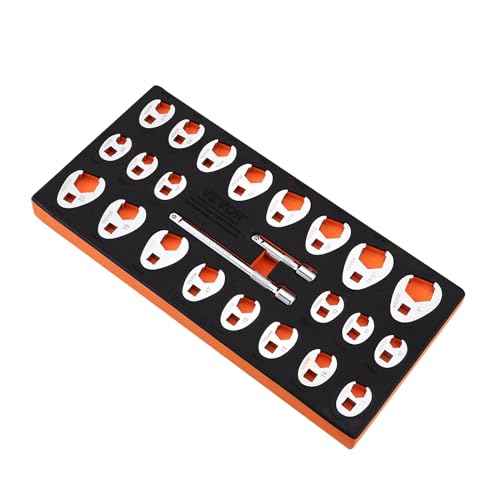VEVOR 3/8" Drive Crowfoot Wrench Set with 2 Extension Bars, SAE 3/8"-1" and Metric 10-22 mm, CR-MO Steel Crowfoot Wrench Set, 24-Piece Crows Foot Wrench Set,with EVA Tool Organizer