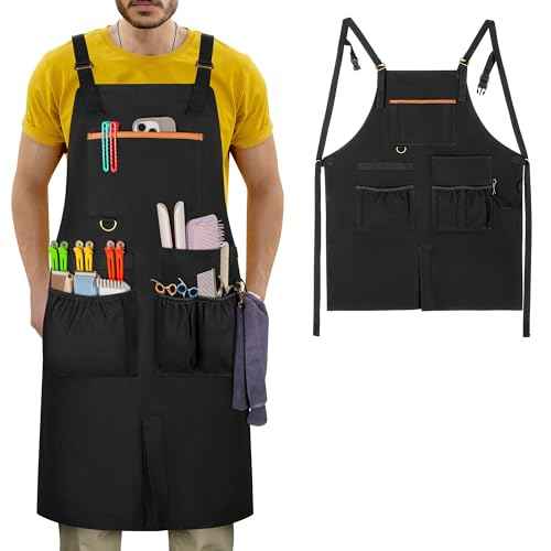 Barber Apron, Men & Women Hair Stylist Apron with Dual Shoulder Straps & Adjustable Buckle, Water-resistant Hair Cutting Smock with Multiple Pockets for Hairdresser, Cosmetology