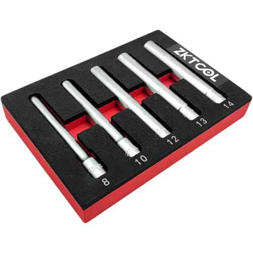 ZKTOOL 5PC Deep Metrichex Socket Set, 3/8-Inch Drive Deep Metric Socket Set 8-10-12-13-14MM - Extra Long Deep 120MM