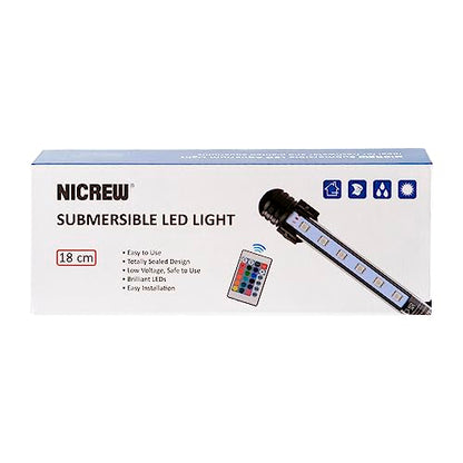 NICREW Submersible Aquarium Light, Underwater RGB Multicolor LED Lights for Fish Tank, 7 Inches, 18cm