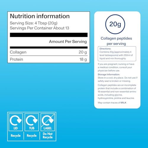 Vital Proteins Collagen Peptides Powder Supplement (Type I, III), Unflavoured Hydrolyzed Collagen-Hair, Skin, Nail Support Supplement, Paleo, gluten free, Non-GMO, 20g per Serving 264g Canister, 1Pack