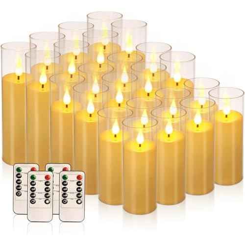 Set of 24 Flameless Led Battery Opeated (D2.2'' x H5''6''7'') Realistic Moving Wick Candles with 10-Key Remotes and Cycling 24 Hours Timer