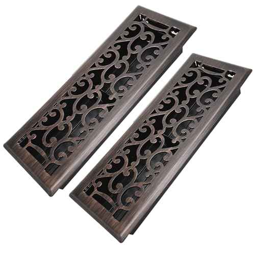 4x14 Inches 2 Pack Heavy Duty Walkable Floor Register - Easy Adjust Air Supply Lever Decorative Floor Vent Covers, Savannah Design Vent Covers for Home - Oil Rubbed Bronze