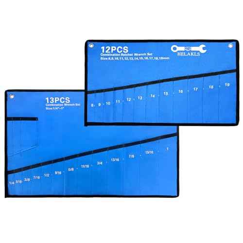 Wrench Organizer Roll Up Pouch - SAE & Metric Wrench Tool Bag - 25 Pockets - Heavy Duty Canvas - Blue