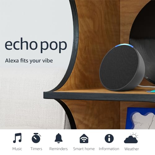 Amazon Echo Pop (newest model), Our smallest Alexa speaker, Fits in any room, Charcoal