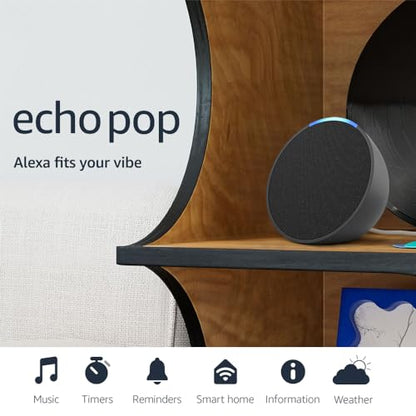 Amazon Echo Pop (newest model), Our smallest Alexa speaker, Fits in any room, Charcoal