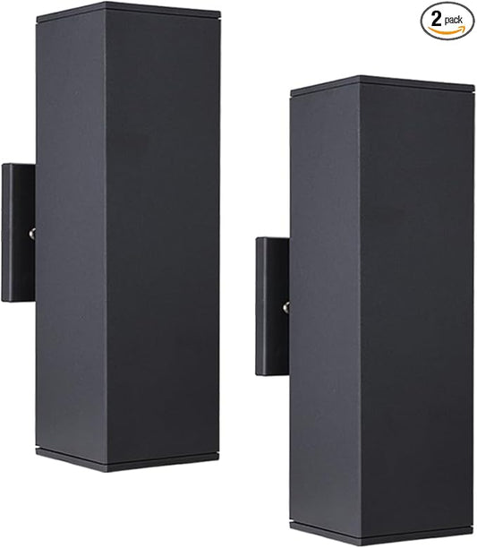 Cerdeco 2 Pack Aluminum Modern Outdoor Wall Light, 13" Exterior Up Down Light Fixtures,Black Front Door Wall Lighting with E26 Sockets [ETL Listed]