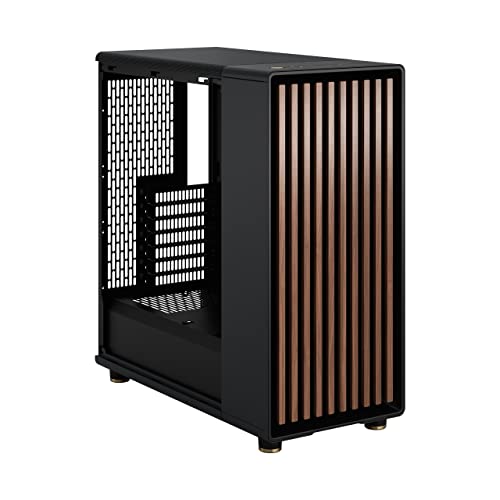 Fractal Design North Charcoal Black Tempered Glass Dark - Wood Walnut front - Glass side panel - Two 140mm Aspect PWM fans included - Type C USB - ATX Airflow Mid Tower PC Gaming Case