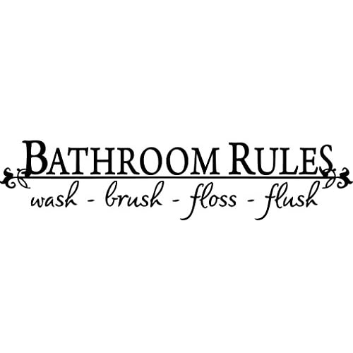 Black 5.5" x 22" Bathroom Rules Wash Brush Floss Flush Quote Saying Wall Sticker Home Decal Decor for Bathroom