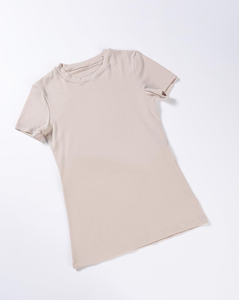 AUROLA Everyday Fitted T-Shirt for Women,Crew Neck Basic Short Sleeves T ShirtCrop Tops Modal Slim Fit Tee (Begei,S)