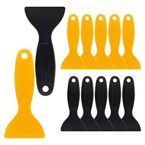 12pcs Plastic Spatula Scraper, Plastic Putty Scraper Air Bubble Remover, Paint Spatula Scraper Cleaner, Resin Print Scraper Sticker Installation Tool for Decal, Grout Removal (Black, Yellow)