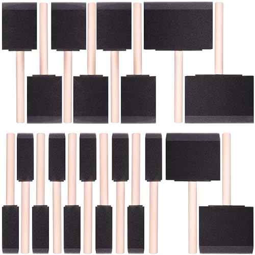 20 Piece Flat Flexible Poly Foam Bevel-Tipped Brush Set with Wooden Handles Ideal for Applying Paint, Oil-Based Paints, Stain, Varnish, Enamel, Latex Paint Smooth Surfaces & Arts & Crafts