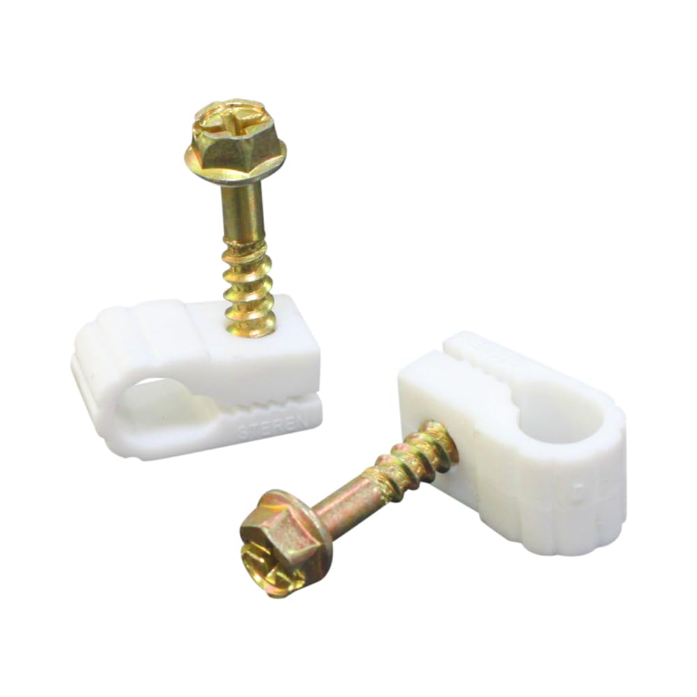 Coaxial Cable Clips - Cable Holder - Wire Clips - Siding Clips For Hanging - Cord Holder For Desk - Cable Clamps - Cord Clip - Wire Organizer Clips - Tv Mount Screws - White - 100 Pack - STEREN