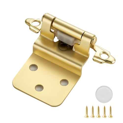 50 Pack (25 Pairs) 3/8 Inch Insert Kitchen Cabinet Hinges, Satin Brass Self Closing Hinges for Kitchen Cabinet Doors, Semi-Concealed Cupboard Hardware, Face Mount Hardware, Gold