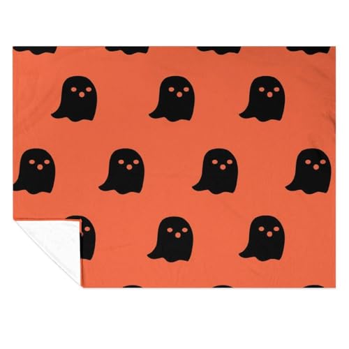 Soft Ghost Throw Blanket Warm Halloween Blanket Cozy Fluffy Lightweight Halloween Blanket for All Seasons Ghost Cute Blanket for Living Room Sofa Bed, 50"x60", Orange