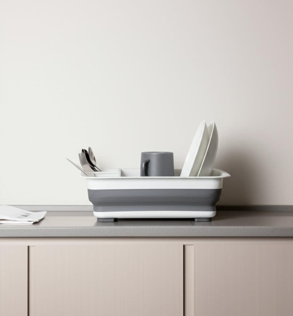 BNYD Plastic Collapsible Dish Drying Rack, Foldable Dinnerware Drainer Organizer for Storage,Kitchen