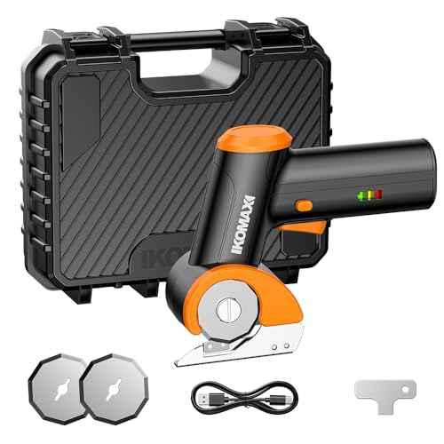 KOMAX Cordless Electric Scissors,4V Cardboard Cutter with 3 Blades,Rechargeable 2000mAh Battery,Storage Box,Fabric Scissors Electric Box Cutter for Cardboard,Leather,Carpet,Fabric,Plastic - Black
