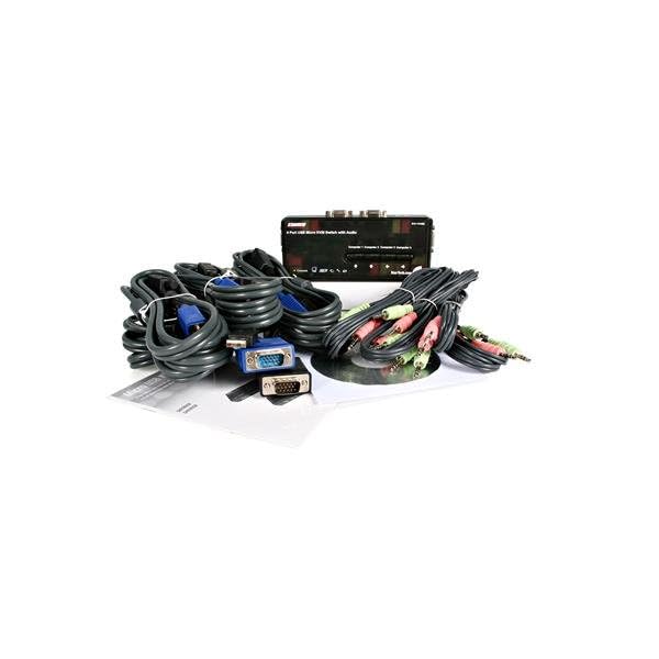 StarTech.com 4 Port Black USB KVM Switch Kit with Cables and Audio - desktop KVM Switch - VGA KVM Switch - USB KVM Switch 4 Port (SV411KUSB)