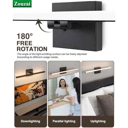 zouzai Second Generation Modern LED Bathroom Vanity Light Bar Black IP44 Over Mirror Bath Wall Fixture 5CCT Adjustable, Dual-Sided, 180¡Æ Adjustable Angle (24 inch)