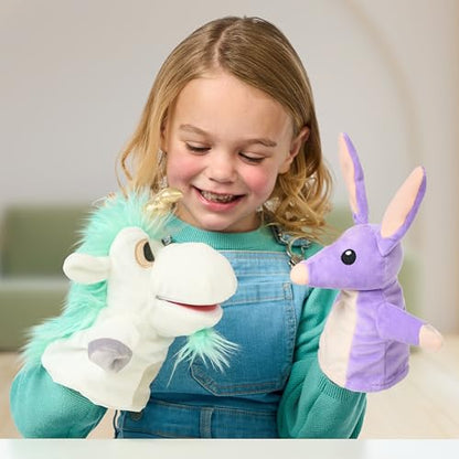 Bluey Unicorse and Bob Bilby Plush Puppet Pack of 2, 8-9”, Soft, Animal Puppets Made for Little Hands, Cuddly Puppets for Kids Ages 3+