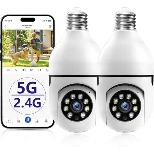 Light Bulb Security Camera, 5G& 2.4GHz WiFi 2K Security Cameras Wireless Outdoor Motion Detection and Alarm,Two-Way Talk,Color Night Vision,Human Detection, Camera Light Bulb Easy to Install