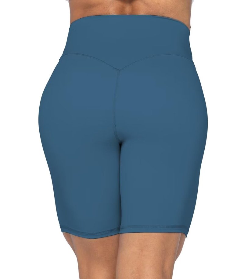 Sunzel No Front Seam High Waist Biker Shorts for Women, Squat Proof Yoga Workout Gym Bike Shorts 8" Inseam Blue Gray Medium
