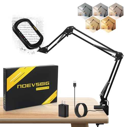 Magnifying Glass with Light Square Magnifier Desk Lamp 10X Close Up Work for Desktop Bench Crafting, Reading, Sewing, Ultra Long Swing Arm 3-Section, 5 Color Modes Design Rectangle Head Controller