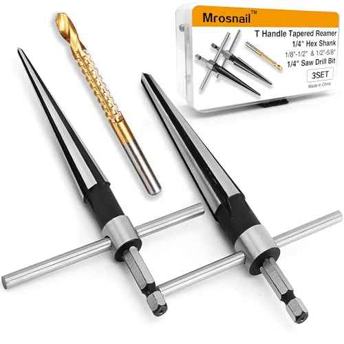 Tapered Reamer Set with T Handle, 3-13mm (1/8''-1/2'') & 5-16mm (3/16"-5/8") 6 Fluted, Carbon Steel Hex Shank for Guitar Woodworking - 2pcs