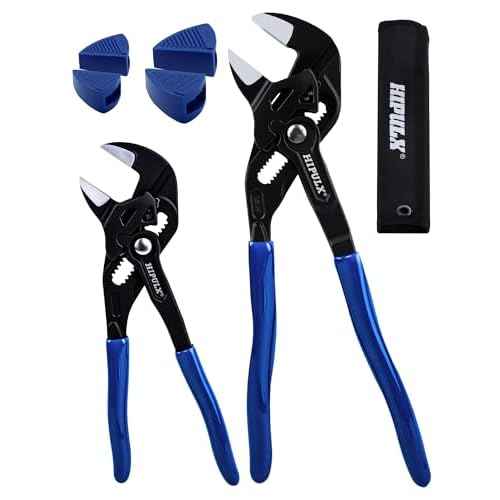 7 & 10-Inch Pliers Wrench with 4 Protective Covers - Professional Grade CRV Steel Adjustable Parallel Jaw Wrench with One-Click Resizing, Storage Pouch for All Types of Nuts, Water Pipes, etc