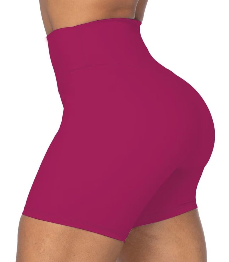 Sunzel No Front Seam High Waist Biker Shorts for Women, Squat Proof Yoga Workout Gym Bike Shorts 5" Sangria X-Large