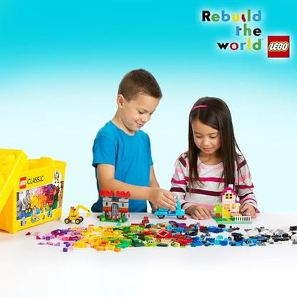 LEGO Classic Large Creative Brick Storage Box Set, Building Toys for 4 Plus Year Old Kids, Boys & Girls, Construction Toy with Windows, Doors, Wheels and Green Baseplate 10698