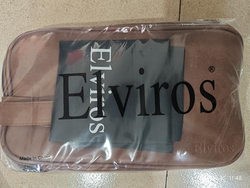Elviros Water-Resistant PU Leather Toiletry Bag for Men Large Travel Wash Bag Shaving Dopp Kit Bathroom Gym Toiletries Makeup Organizer with Wet Dry Compartment (Brown)