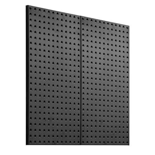 VEVOR Metal Pegboard Panels, 24" x 12" Pegboard, 2 Panels, Heavy Duty Steel Peg Board Wall Organizer, for Living Room Garage Tool Storage Workbench Office Organization Craft Room Kitchen Home, Black
