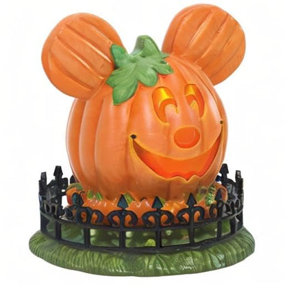 Department 56 Disney Village Halloween Accessories Pumpkintown Mickey Mouse Town Center Lit Figurine, 4 Inch, Multicolor