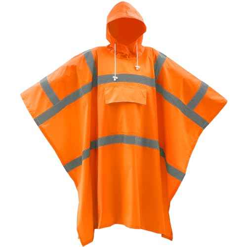 Coume High Visibility Rain Poncho with Large Pocket 50 x 80 Inch Reflective Rain Coat Safety Jacket for Outdoor Worker (Orange)