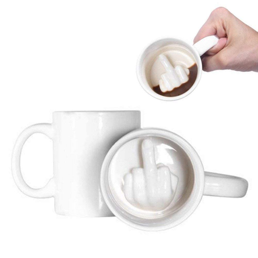 Up Yours Mug Thumbs Up Ceramic Middle Finger Coffee Cup 14 Ounces Milk Tea Funny Coffee Gift Mug for New Year, Christmas, Halloween and Birthday