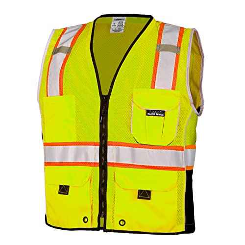 Kishigo Premium Black Series Heavy Duty Unisex Reflective Safety Vest, ANSI Type R/Class 2 Compliant, 6 Pockets