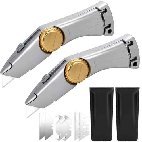 2PCS Silver Retractable Utility Roofing Knife, Heavy Duty Utility Knife for Drywall, Vinyl, Carpet Cutting, Metal Roofing Tools with Portable Storage Sheath, Replacement Blades£¨Upgraded£©