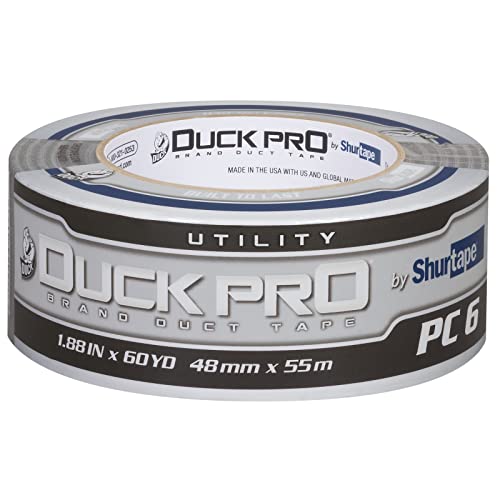 Shurtape Duck Pro Utility Grade, Co-Extruded Cloth Duct Tape for Packaging, Sealing, Waterproofing, 48mm x 60yd, 6.0 mil, Silver, 1 Roll (105449)