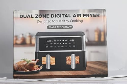 10L Dual Air Fryer, 2 Nonstick Drawers with Visible Window,10-In-1 Cooking Presets, Sync Cook & Finish, Smart Touch Screen, 1-24H Timer Function, Uses No Oil& Max Crisp, 50℃ to 200℃, Dishwasher Safe