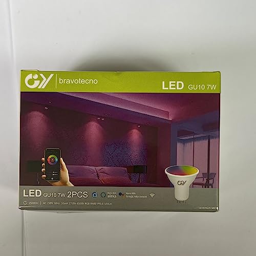 GY GU10 Smart Bulb,RGBCW Dimmable Colour Changing Alexa Light Bulbs,Compatible with Alexa&Google Home WiFi Light Bulbs(2.4GHz WiFi Only) 7W 500LM, 2 Packs