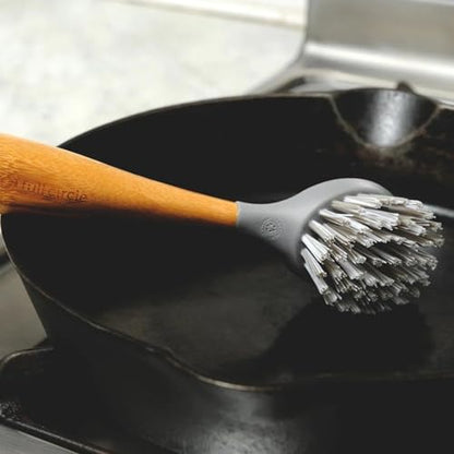 Full Circle Home Cast Iron Scrub Brush for Cookware, Dishes, Pots, Sinks - Sustainably Sourced with Bamboo Handle