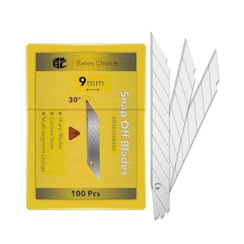 Bates- Snap Off Blades, 100 pcs, 9mm, 30 Degree, Carbon Steel Razor Blades, Box Cutter Blades for Box Cutter, Snap Blade Utility Knife, Box Cutter Blade Refills, Replacement Blades, 9mm Snap Off Blade