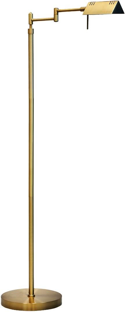 O’Bright Dimmable LED Pharmacy Floor Lamp, 12W LED, Full Range Dimming, 360 Degree Swing Arms, Adjustable Heights, Standing Lamp for Reading, Sewing, and Craft, ETL Listed, Antique Brass (Gold)